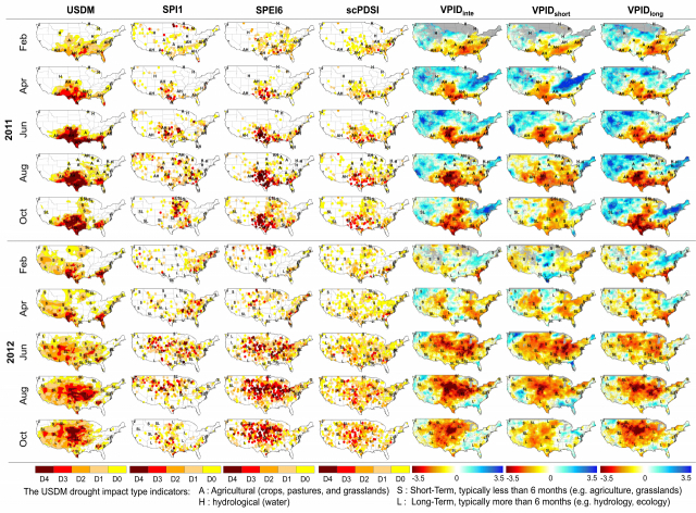 기존 관측소 기반 가뭄지수 및 VPA를 통해 계산된 가뭄지수의 공간 분포 비교. UNIST 제공
