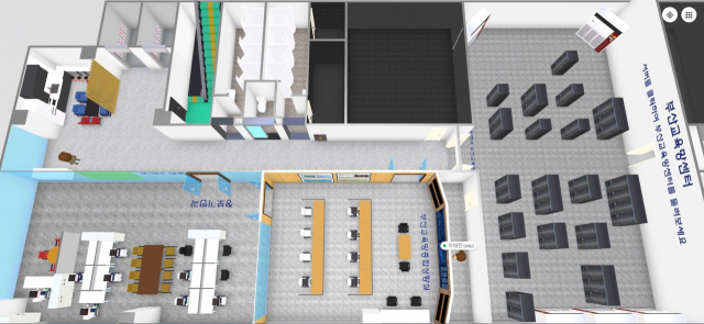 부산미래교육원 메타버스 플랫폼 서비스의 미러월드 중 8층 부산교육망센터의 모습. 화면 캡처