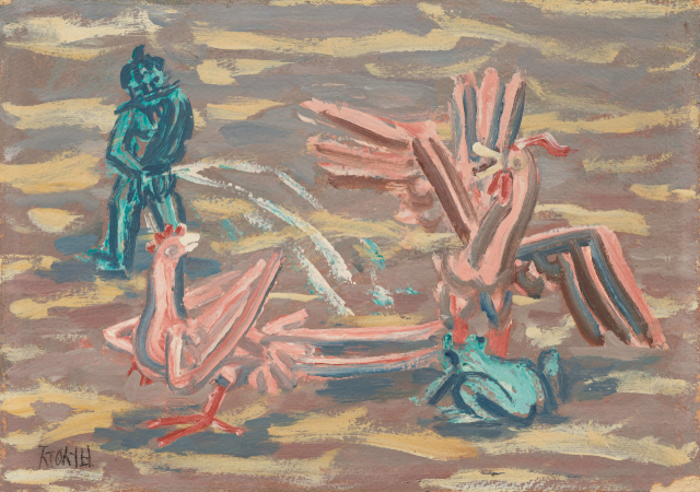 이중섭 '오줌싸개와 닭과 개구리'(1950년대 전반). 국립현대미술관 이건희컬렉션