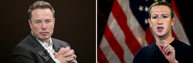 일론 머스크(왼쪽) 테슬라 CEO와 마크 저커버그 메타 CEO. AFP연합뉴스