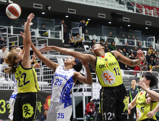 BNK금융그룹이 인수를 추진하는 여자 프로농구팀 ‘OK저축은행 읏샷’. 부산일보DB