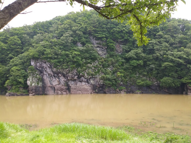 2019년 태풍으로 인해 반구대 암각화가 물에 대부분 잠긴 모습. 부산일보DB