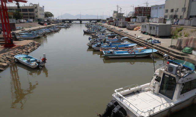 23일 부산 사하구 다대동 홍티포구 수면에 기름띠가 생기는 등 수질 오염으로 물이 탁한 노란빛을 띠고 있다. 어민 피해가 속출해 정확한 오염원 파악이 시급한 상황이다. 이재찬 기자 chan@