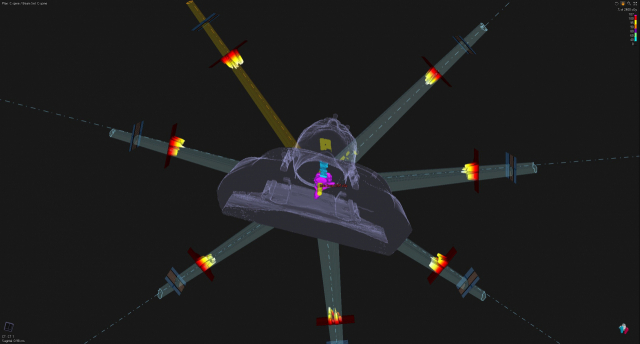 척추암 환자에게 세기를 조절하면서 방사선 치료를 하는 모습.