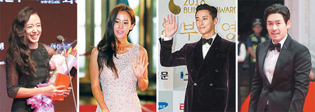 2019 부일영화상 여우 주연상 후보인 전도연·조여정, 남우 주연상 후보인 주지훈·설경구(왼쪽부터). 부산일보DB