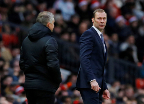 올드 트래포드에서 만난 던컨 퍼거슨과 솔샤르. 로이터연합뉴스.