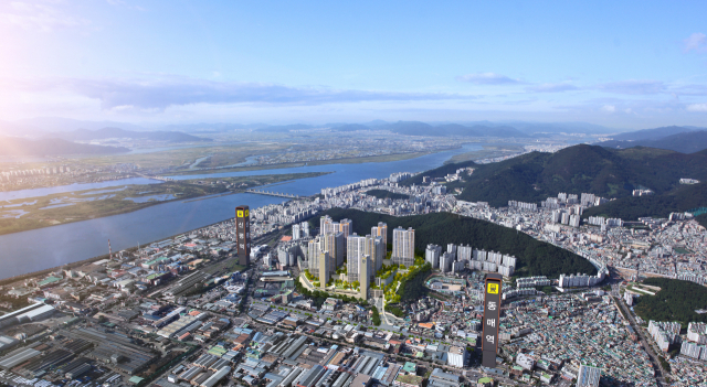 ‘사하 코오롱하늘채 리버뷰’의 광역 조감도. 신평지역주택조합 제공