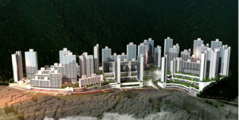 ‘특별건축구역’이 추진되는 부산 동구 ‘초량2재개발’ 지역 조감도. 기존의 일렬 배치에서 벗어나 주변 경관과 어울리게 역동적으로 건물이 배치돼 있다. 부산 동구청 제공