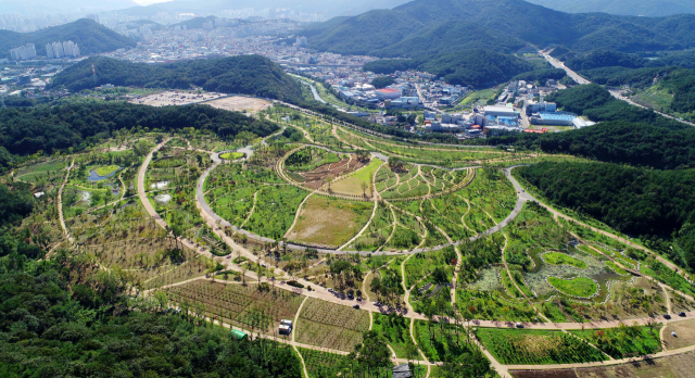 부산 해운대구 석대동에 조성 중인 해운대수목원. 부산시 행정 착오로 환경영향평가가 다시 진행되면서 공사가 전면 중단됐다. 부산일보DB