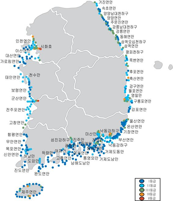 <2019년 전국연안 조사 정점별 WQI 수질등급 현황>. 해양환경공단 제공