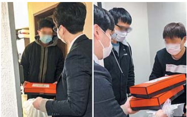 동의대가 자율보호 중인 중국인 유학생에게 생필품과 식료품 박스를 전달하는 모습. 동의대 제공