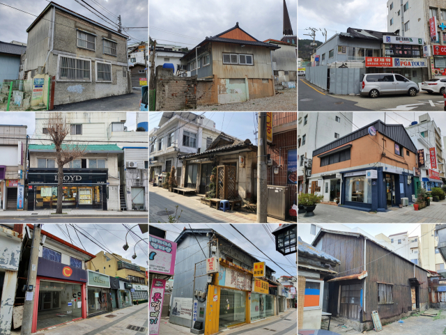 국가등록문화재 제777호로 지정된 '통영 근대역사문화공간' 내 별도 등록문화재로 등록된 근대 건축물. 가운데가 옛 석정여인숙, 마지막 줄 왼쪽부터 옛 대흥여관, 김상옥 생가, 옛 통영목재다. 나머지는 중앙동 근대주택이다. 부산일보DB