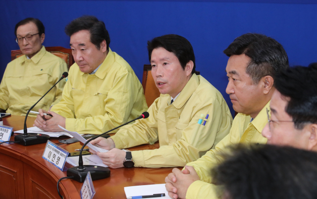 더불어민주당 이인영 원내대표가 9일 오전 국회에서 열린 코로나19 국난극복위원회 회의에서 모두발언 하고 있다. 김종호 기자 kimjh@