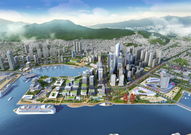 중심활동지구(CAZ) 주변에 사일로콤플렉스(문화), 부산진테라스(정주·상업), 마이스(전시·컨벤션) 등을 배치하는 북항 2단계 재개발 마스터플랜 조감도. 부산일보DB
