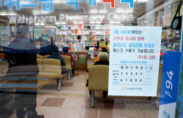 마스크 5부제가 정착하면서 줄서기가 없어진 부산의 한 약국. 부산일보DB