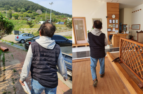 부산일보 기자의 질문에 황급히 발길을 재촉하는 오거돈 전 부산시장