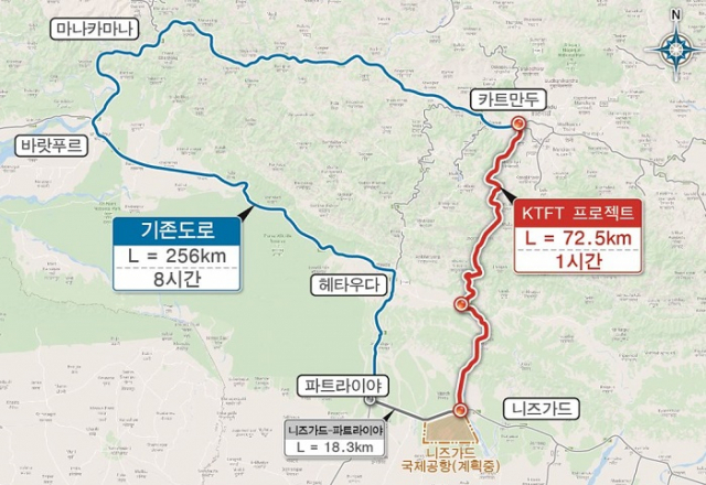 네팔 카트만두~테라이 고속도로 노선도. 도로공사 제공