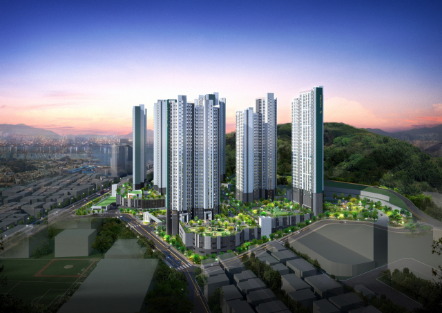 부산 남구 대연4구역을 재개발해 짓는 ‘대연 푸르지오 클라센트’의 광역 조감도. 대우건설 제공