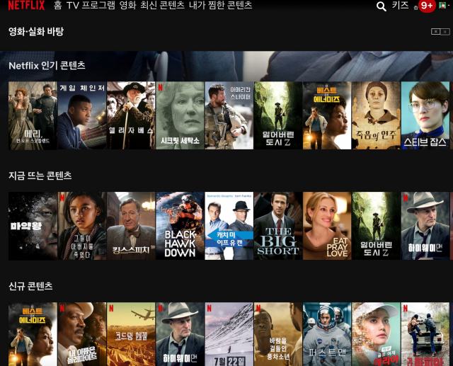 넷플릭스 인기 콘텐츠를 보여주는 ‘실화 바탕’ 카테고리 화면. 출처 넷플릭스·21세기북스 제공