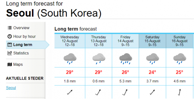 노르웨이 기상청 홈페이지 캡처