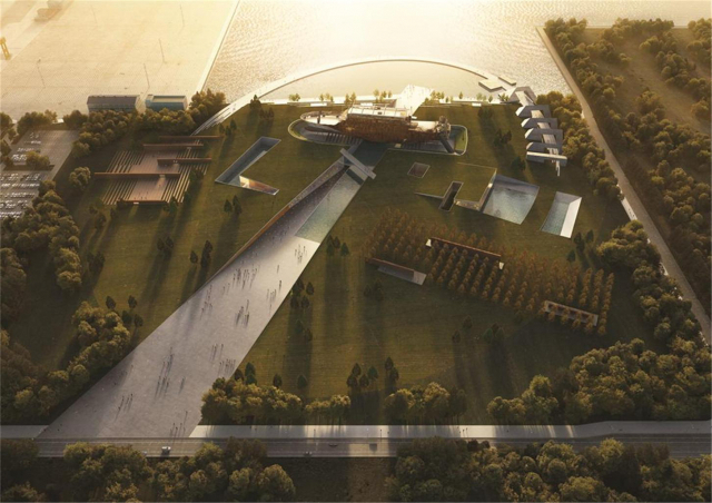 세월호가 18일 전남 목포시 목포 신항 철재부두에서 보수 작업을 받고 있다. 아래는 목포 신항 배후부지에 조성될 ‘세월호 생명기억관’ 조감도. 해양수산부 제공·연합뉴스