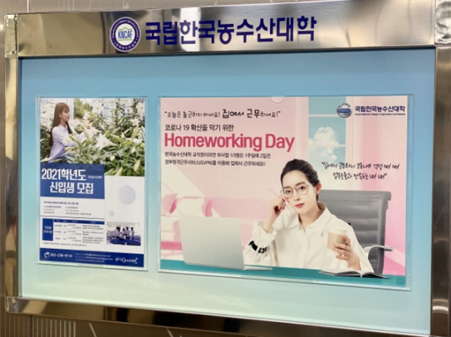 한국농수산대학 교내 게시판에 홈워킹 데이 내용이 설명된 홍보물이 붙어 있다. 한농대 제공