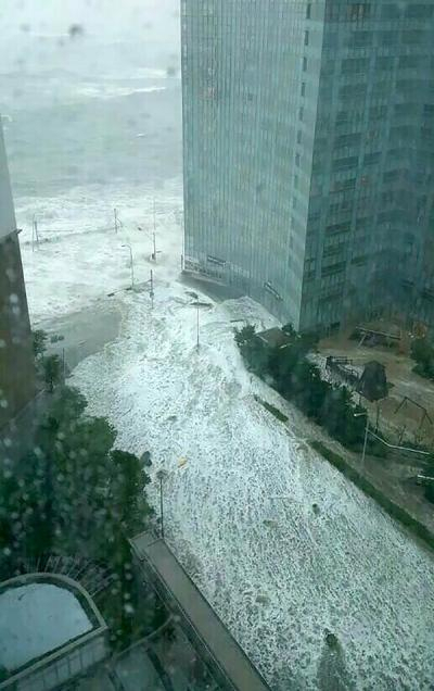 2016년 9월 태풍 ‘차바’로 부산 해운대구 마린시티가 침수된 모습.