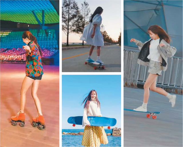 롱보드 관련 인기 유튜버 고효주 씨가 부산 관광지를 배경으로 롱보드와 롤러스케이트를 타며 퍼포먼스를 보여 주고 있다. 유튜브 캡처