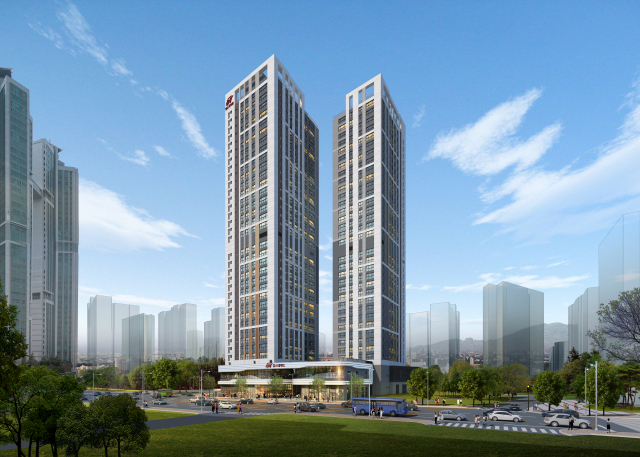 현대엔지니어링이 수영구 남천동 역세권에 공급하는 주거복합단지인 ‘힐스테이트 남천역 더퍼스트’의 투시도. 현대엔지니어링 제공