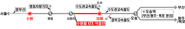 수원발 KTX 노선 약도. 국토부 제공