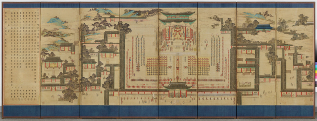 동아대 석당박물관은 온라인 전시 플랫폼인 ‘구글 아트 앤 컬처’(Google Arts ＆ Culture)를 통해 집에서도 편안하게 박물관 대표 소장품을 관람할 수 있게 공개 유물을 종전 140여 점에서 1000여 점으로 크게 확대했다. 사진은 조대비사순칭경진하도 병풍(보물 제732호) 전체. 동아대 석당박물관 제공