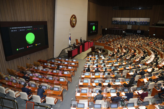 지난 1월 8일 오후 서울 여의도 국회에서 열린 본회의에서 일명 '정인이법'으로 불리는 아동학대범죄의 처벌 등에 관한 특례법 일부개정법률안(대안)이 가결되고 있다. 연합뉴스