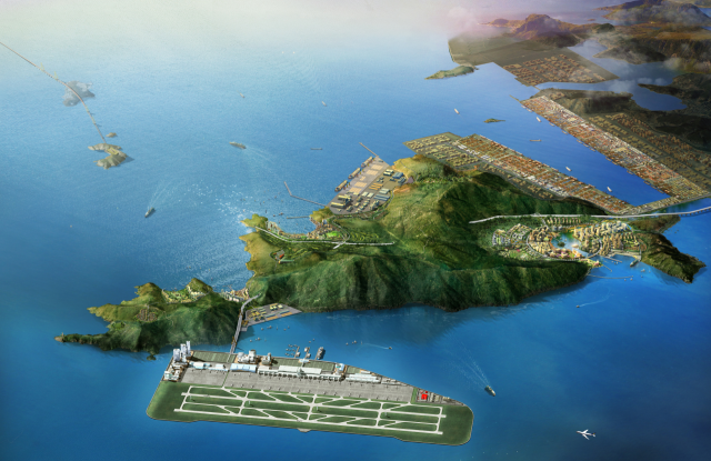 2011년 당시 해상 매립 100%로 가정한 가덕신공항 조감도. 부산일보DB