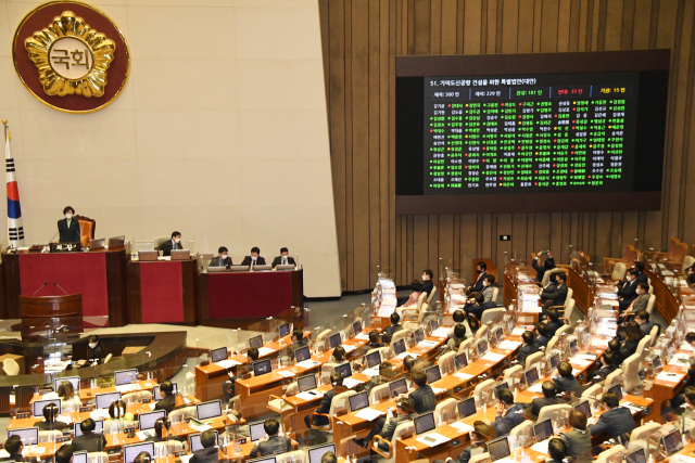 지난달 26일 국회에서 열린 본회의에서 가덕도신공항 건설을 위한 특별법이 찬성 181표를 얻어 가결됐다. 김종호 기자 kimjh@