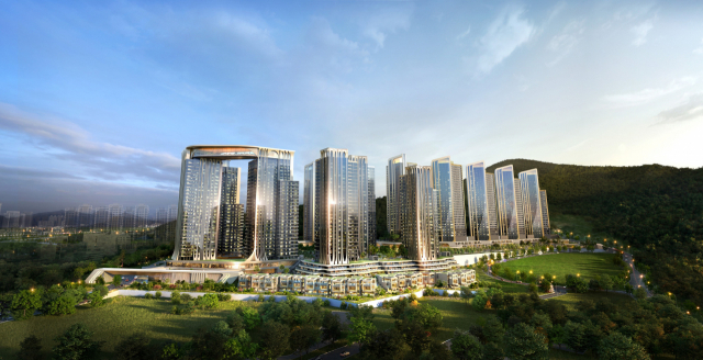 해운대구 우동1구역(삼호가든) 재건축 시공사업에 도전장을 던진 DL이앤씨의 ‘아크로 원하이드’ 조감도. 우동1구역재건축조합 제공