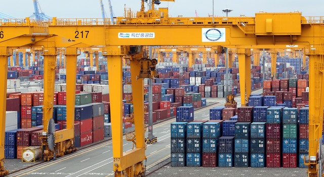 부산항 신항 1부두 PNIT(부산신항국제터미널) 야적장. 부산일보DB