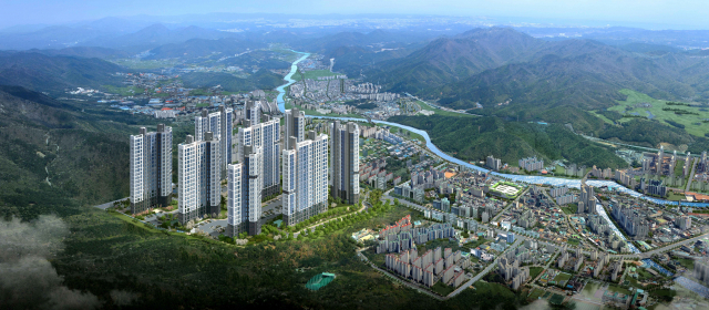 양산 주진동에 건립되는 양산 새천년 더힐 항공조감도.