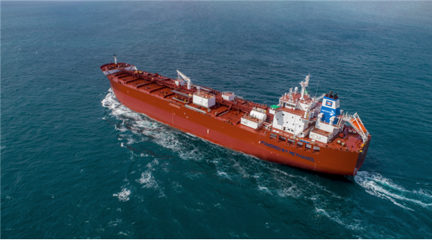 2016년 현대미포조선에서 건조한 메탄올 추진선인 노르웨이 ‘웨스트팔 라르센’사의 린단거(LINDANGER)호. 해수부 제공