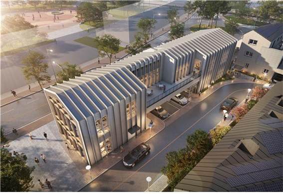 '부산 에코델타 스마트빌리지' 조감도. 커뮤니티 센터(웰니스 센터, AI 체육센터 등). 총리실·국토부 제공