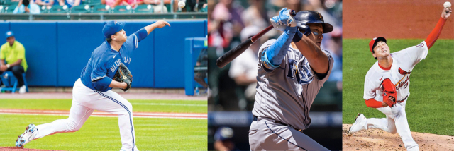 주말 경기에 출격한 코리안 빅리거의 희비가 엇갈렸다. 27일(한국시간) 등판한 류현진(토론토 블루제이스)은 시즌 7승을, 최지만(탬파베이 레이스)은 데뷔 첫 한 경기 4안타를 기록했다. 반면 전날 출격한 김광현(세인트루이스 카디널스)은 10번째 도전에서도 시즌 2승에 실패했다. AFP·AP연합뉴스