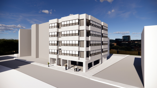 부산 동래구 수안동 우리은행 별관 5층 건물을 재생하기 전 건물 투시도 모습. 리을도랑 건축사사무소 제공