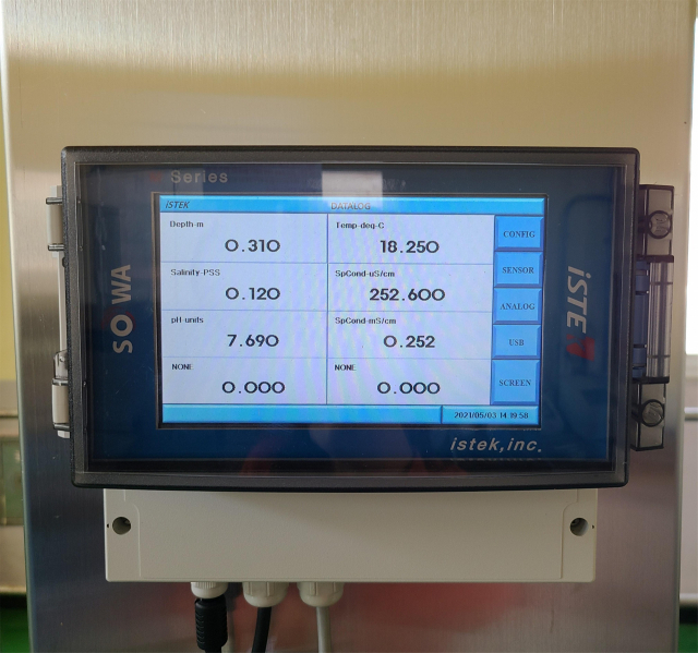양산시가 신도시 취수장에 하굿둑 수문 개방에 따른 염분 피해 모니터링을 하고 있다. 양산시 제공