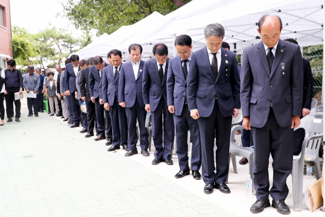 합천군은 2011년부터 원폭 희생자 추모제와 자료관 운영비도 지원하고 있다. 제74주기 원폭희생자 추모제. 부산일보 DB