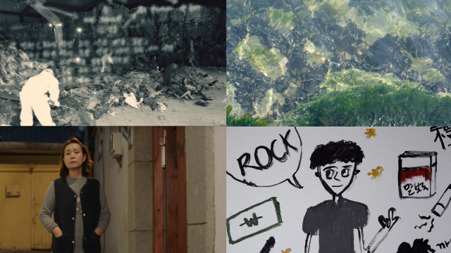 ‘메이드 인 부산’ 경쟁 부문에서 장편 3편, 단편 13편 등 총 16편을 상영한다. 왼쪽 위부터 시계방향으로 ‘추격의 목적’(손호목), ‘대영약국’(김종한), ‘성덕’(오세연), ‘정인’(문정임) 한 장면. 부산독립영화협회 제공