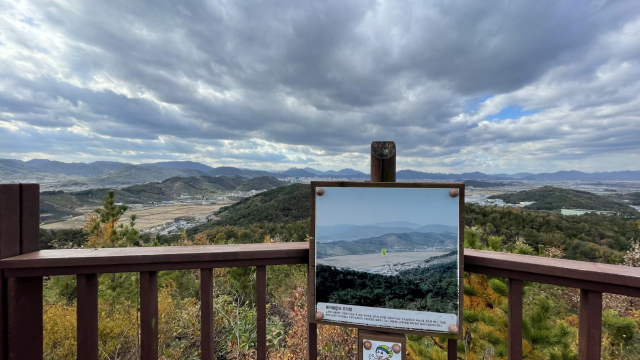 봉화산 호미든 관음상에서 바라본 봉하들녘.