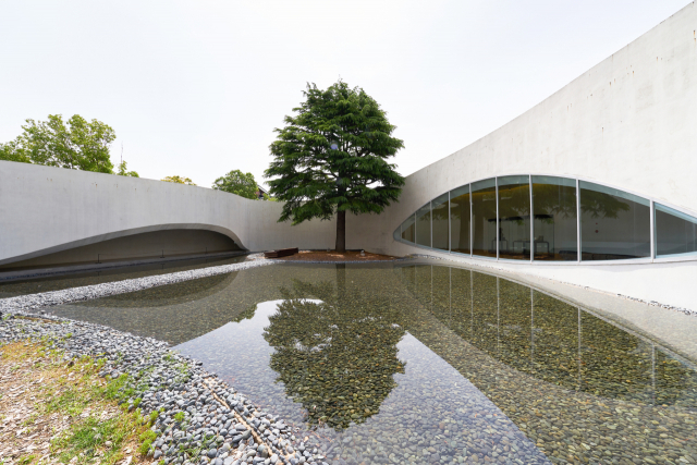 임랑문화공원(박태준 기념관) 중정인 수정원. 나무는 박태준 회장이 생전에 좋아했던 개잎갈나무다. 임랑문화공원의 백미는 수정원과 이를 둘러싼 회랑이다.기장군청 제공