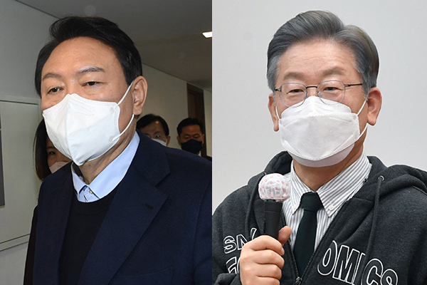 국민의힘 윤석열 대선후보(왼쪽)와 더불어민주당 이재명 대선 후보. 연합뉴스