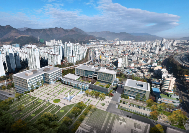 예산 확보 등으로 사실상 잠정 보류되는 양산시 신 청사 조감도. 양산시 제공