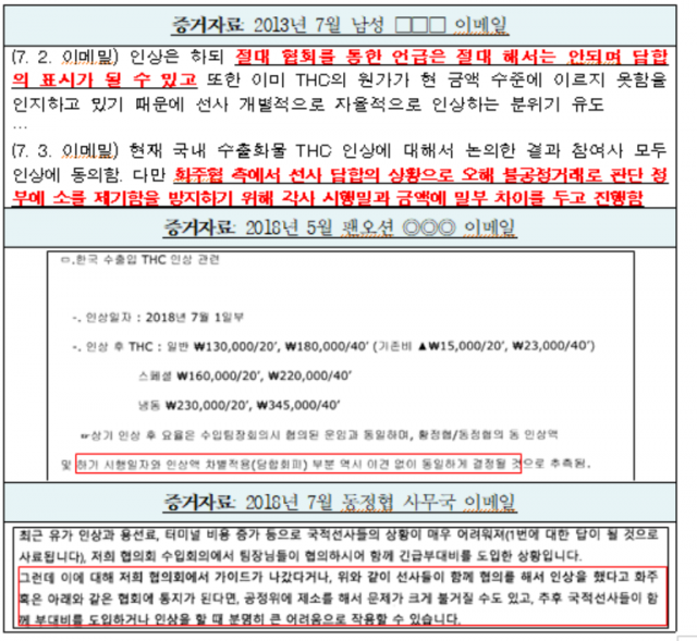 담합은폐 증거자료 일부. 공정위 제공