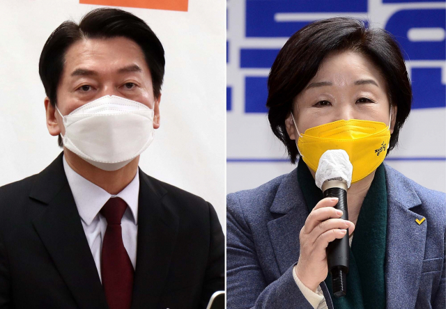 국민의당 안철수 대선후보(왼쪽)와 정의당 심상정 후보. 국회사진기자단·연합뉴스